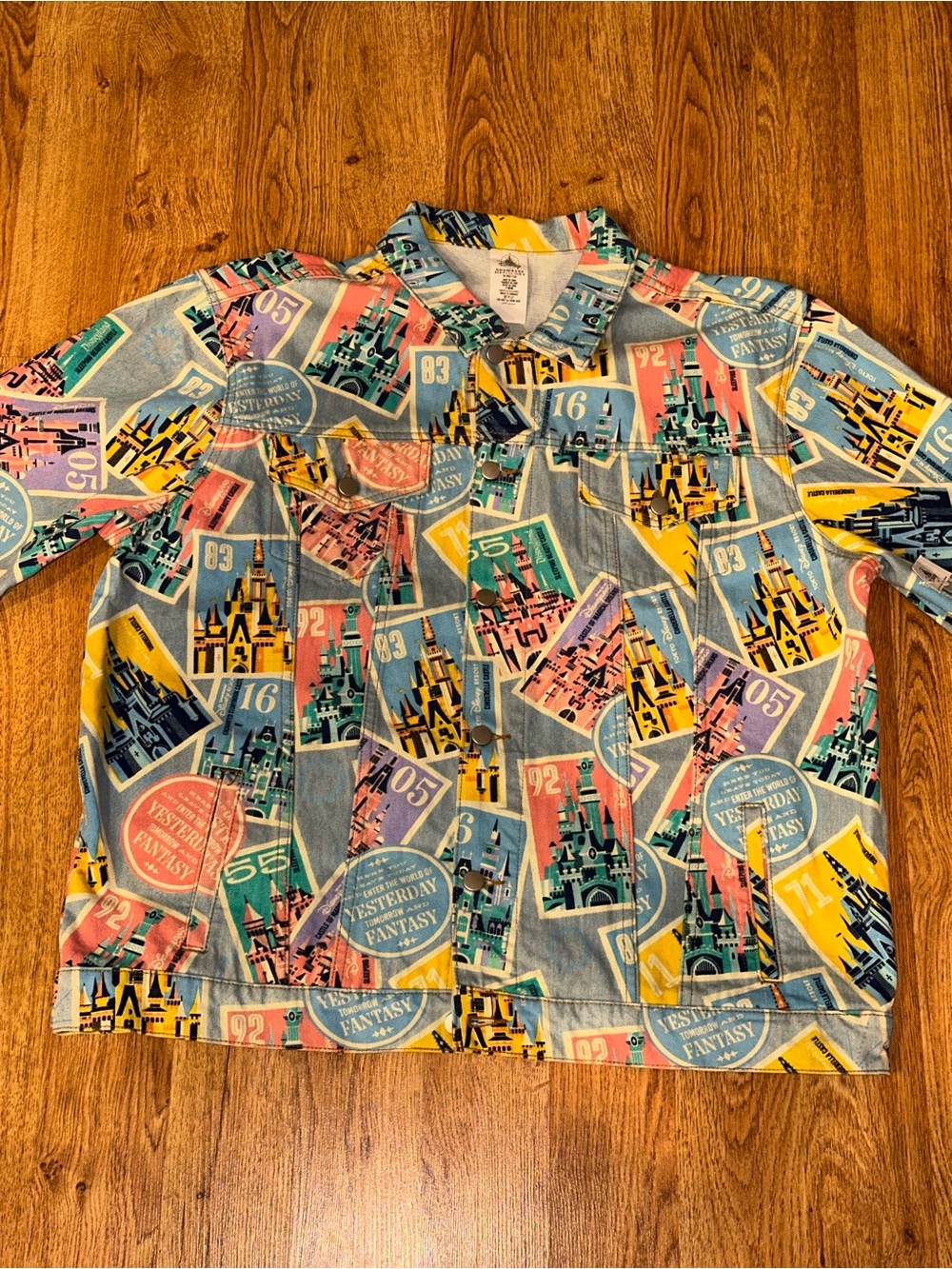 Disney Parks 2022 D23 Castles Of Disney Collection Denim All Over Print Jacket